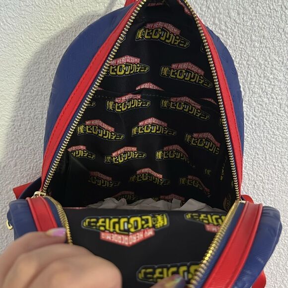 NEW-Loungefly- My Hero Academia Group Debossed Logo Mini Backpack Anime-blue/red - Picture 7 of 8